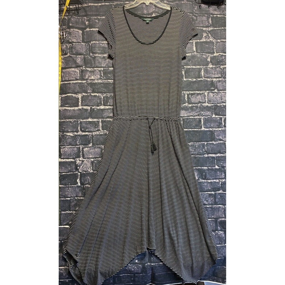 Lauren Ralph Lauren LRL Dress Womens Medium Black White Striped Adjustable Waist